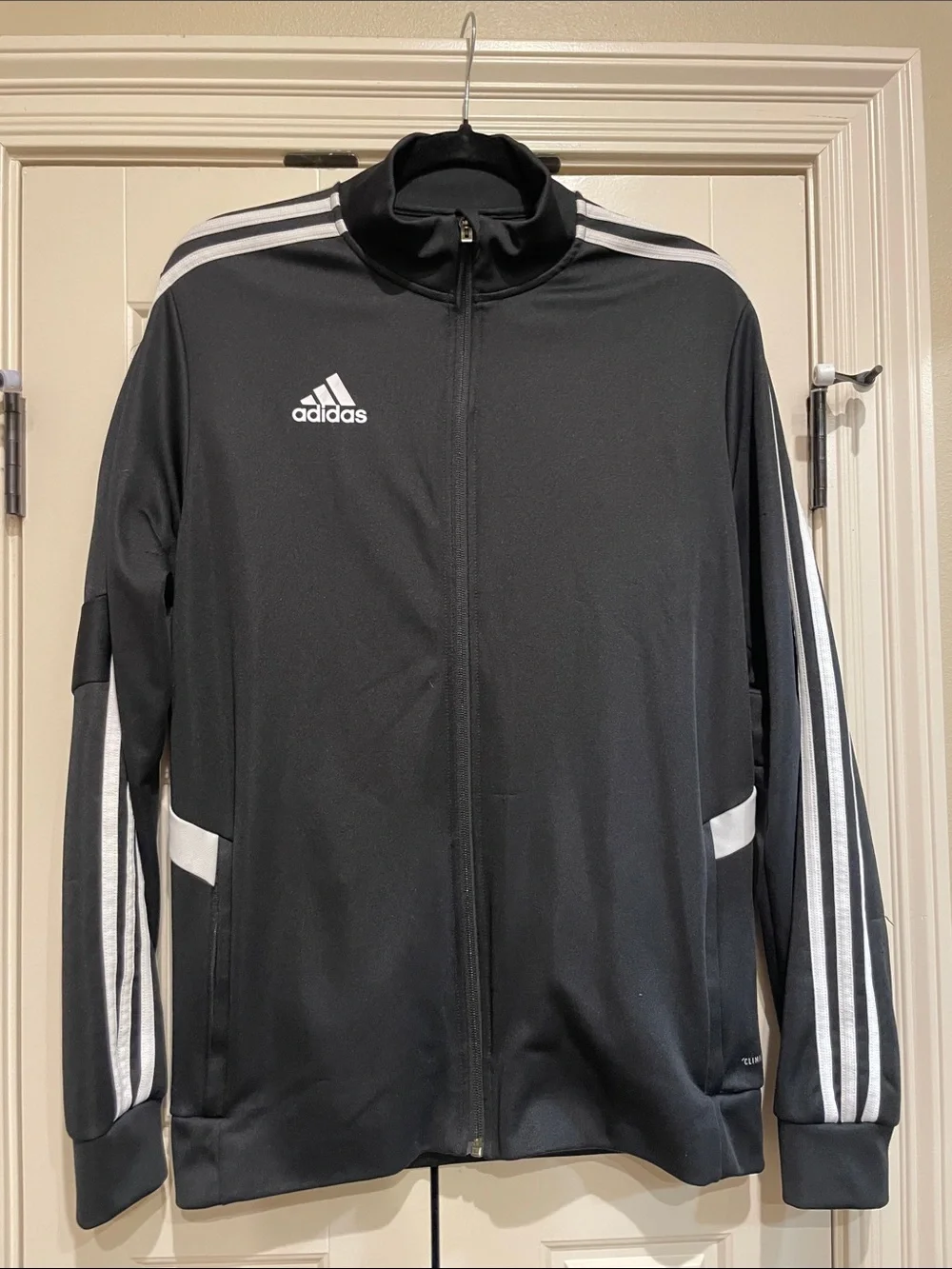 adidas Black Track Jacket with White Stripe Accents